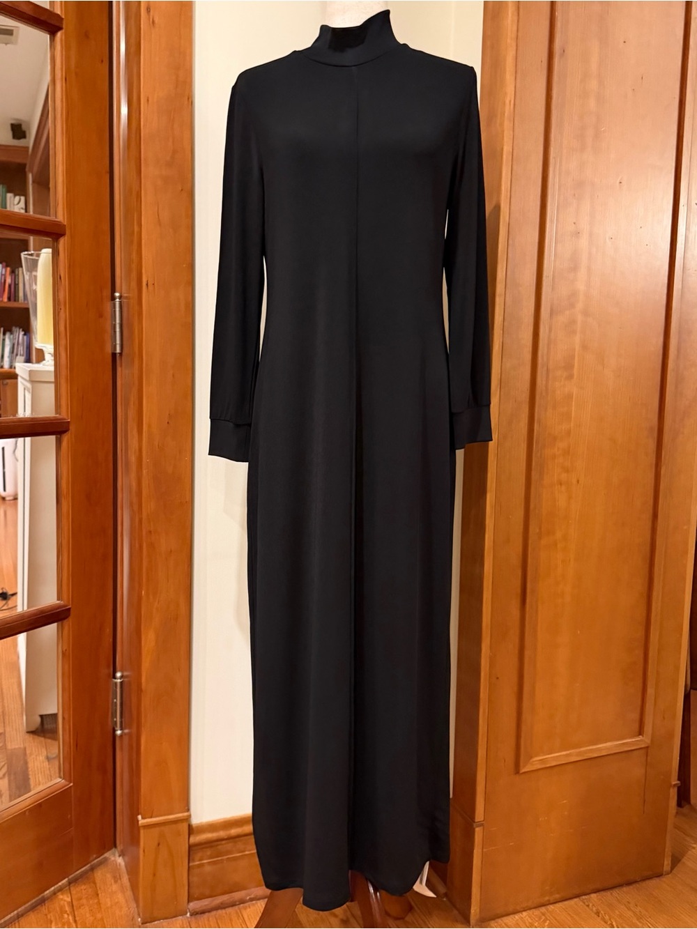 KHAITE Minimalist Black Long-Sleeve Mock Neck Maxi Dress